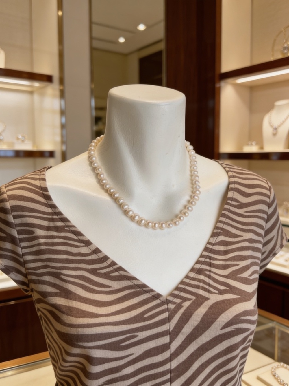 NWOT Ringed Pearl Necklace | White Cultured Oval | Semi Baroque 925